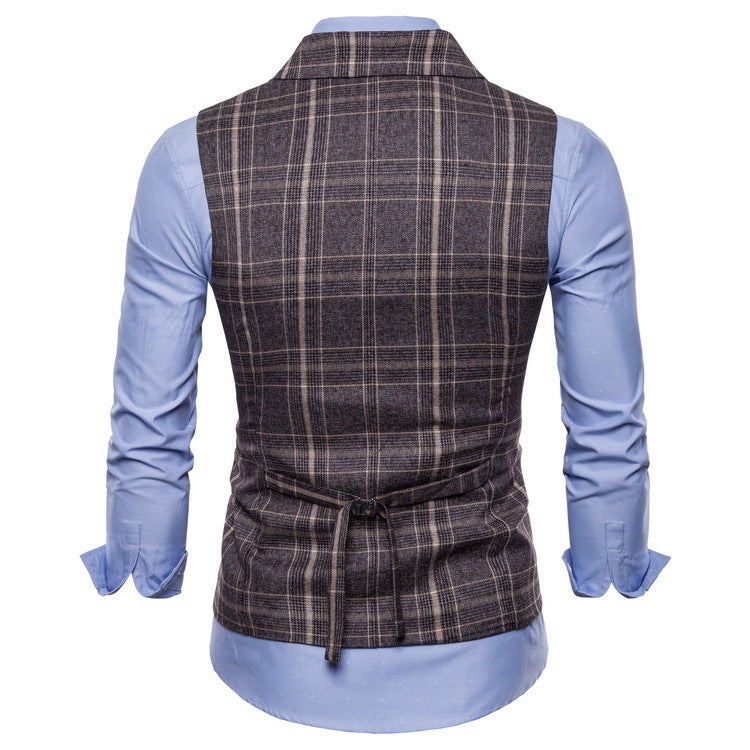 Double-breasted retro checked vest
