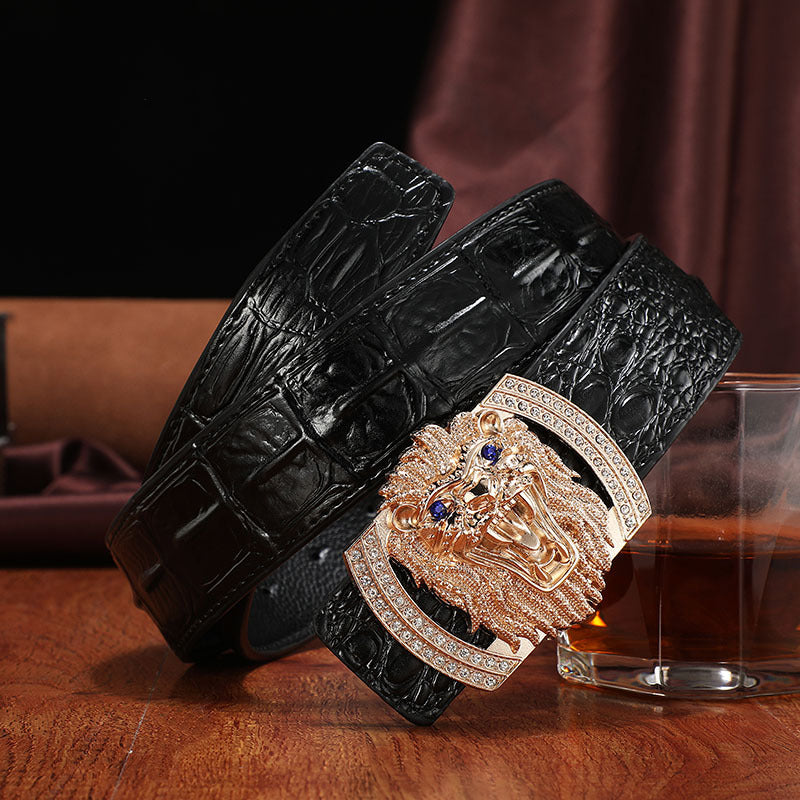 Personalized Leather Smooth Buckle Youth Lion Head Waist