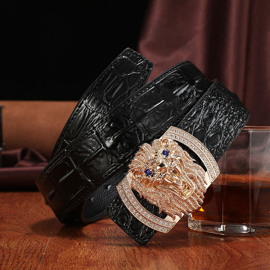 Personalized Leather Smooth Buckle Youth Lion Head Waist