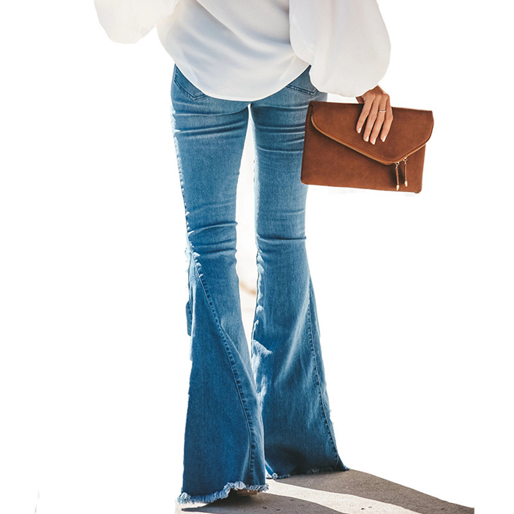 Frayed trousers with raw edges