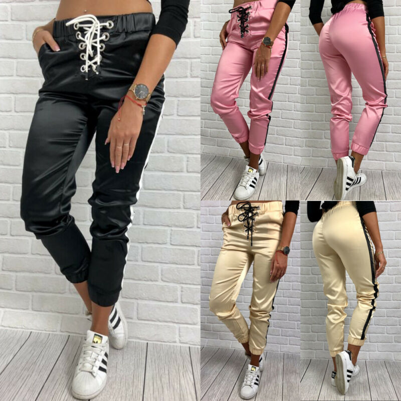 Contrast stitching trendy pants for women