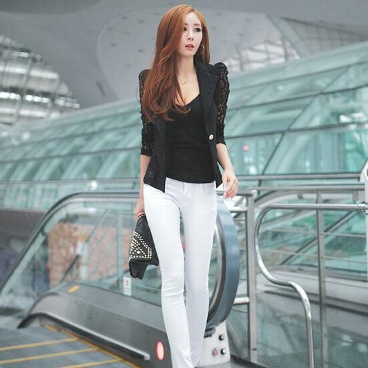Lace panel small suit blazer for women
