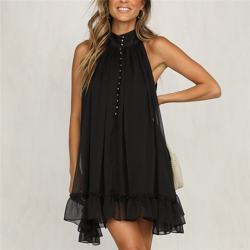 New chiffon hanging neck black skirt