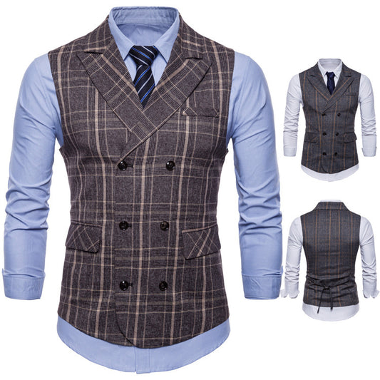 Double-breasted retro checked vest