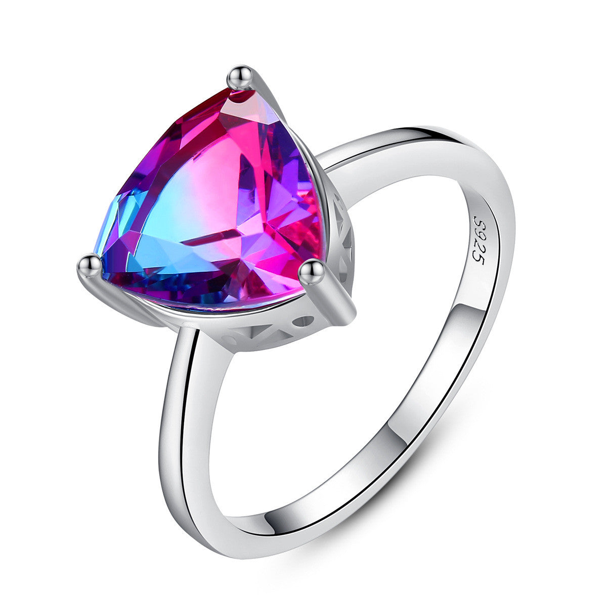 S925 Sterling Silver Ring Rainbow Stone Jewelry Ring For Women
