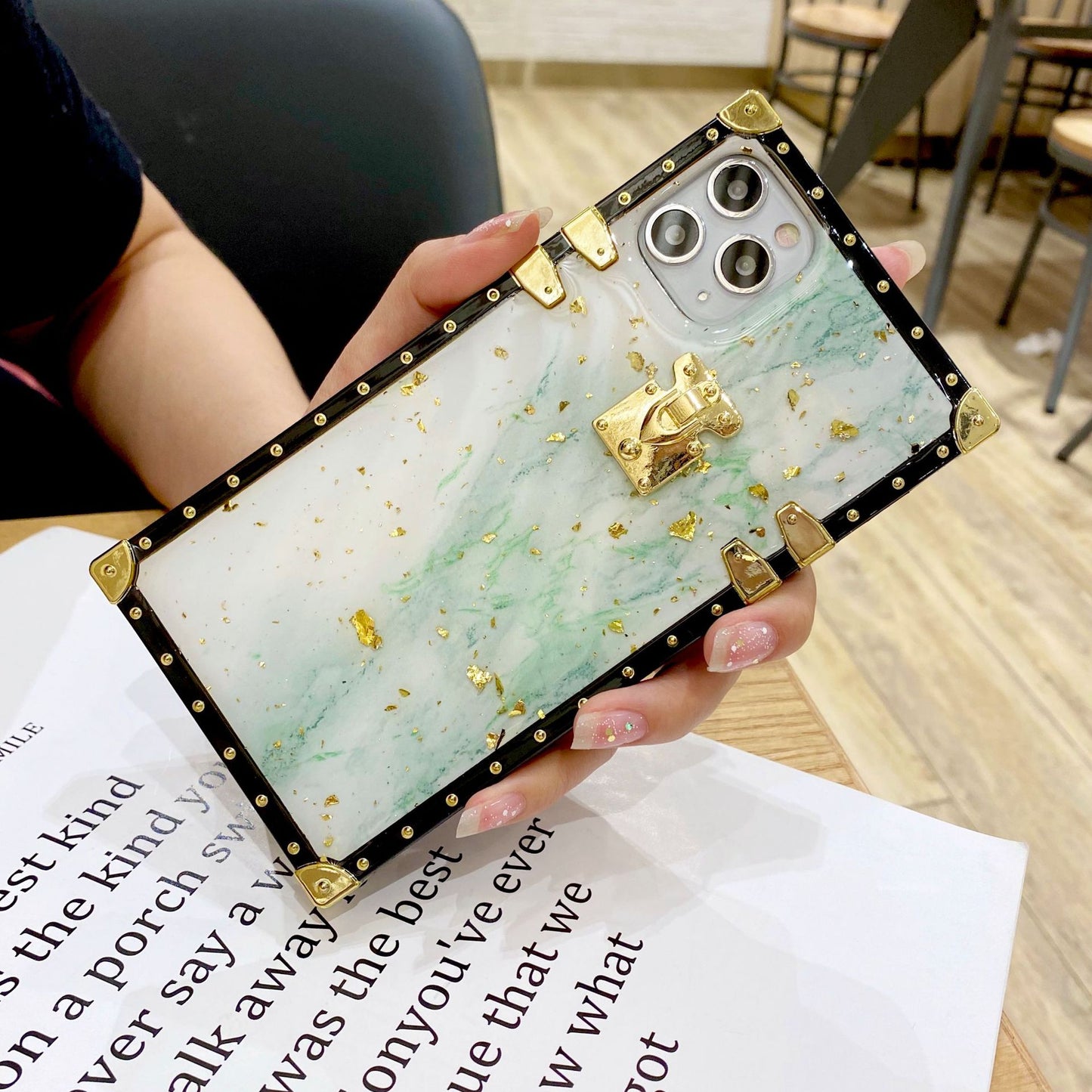 Marble Gold Foil Epoxy Phone Case Compatible with Apple