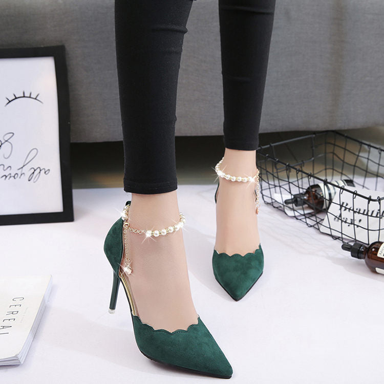 2021 New Type Of High Heels, Sharp, Sharp, Snap Chain And Shallowly Grind Noodles Women's Sandals