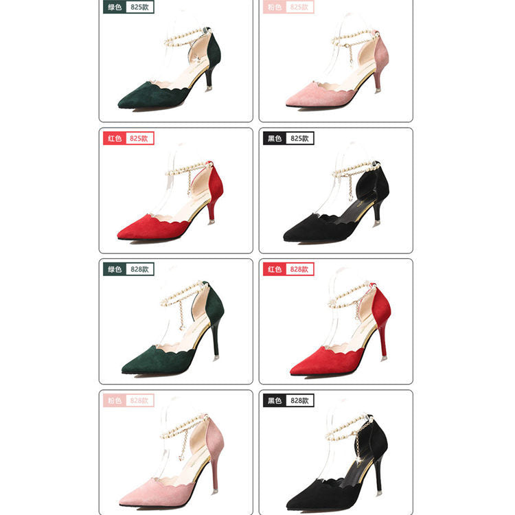 2021 New Type Of High Heels, Sharp, Sharp, Snap Chain And Shallowly Grind Noodles Women's Sandals