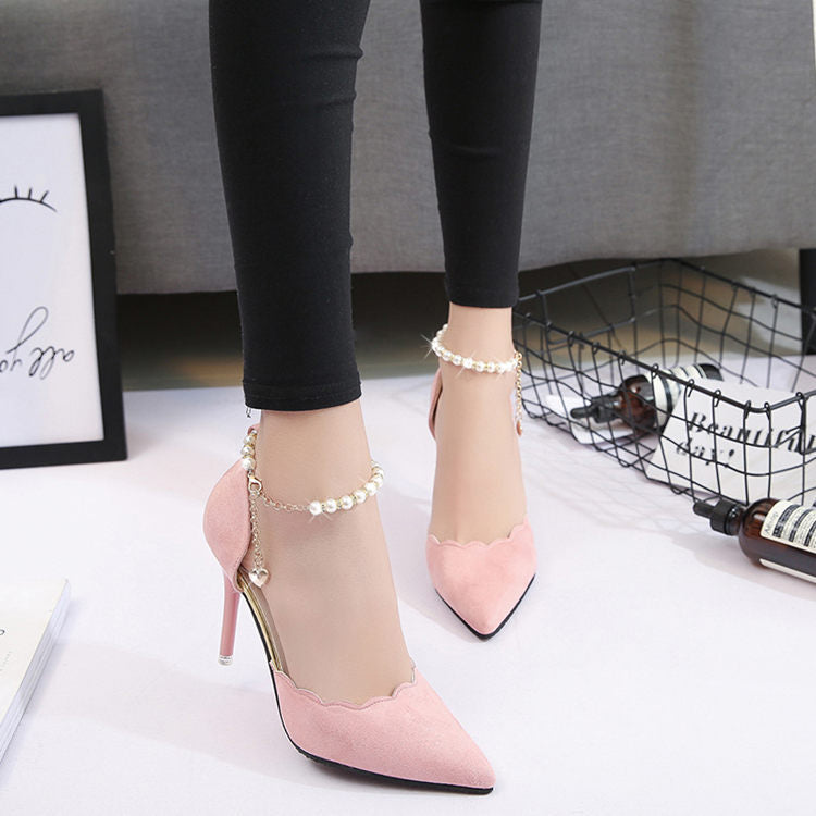 2021 New Type Of High Heels, Sharp, Sharp, Snap Chain And Shallowly Grind Noodles Women's Sandals