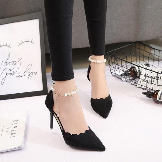 2021 New Type Of High Heels, Sharp, Sharp, Snap Chain And Shallowly Grind Noodles Women's Sandals