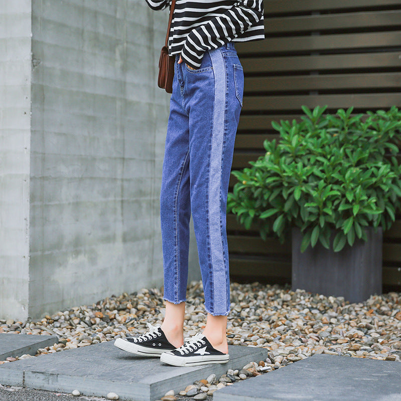 autumn of 2022 new Korean women's jeans waist elastic loose personality Haren cowboy pants nine female