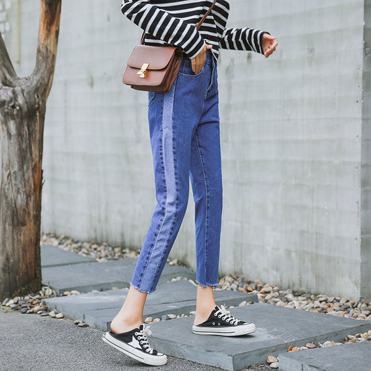 autumn of 2022 new Korean women's jeans waist elastic loose personality Haren cowboy pants nine female