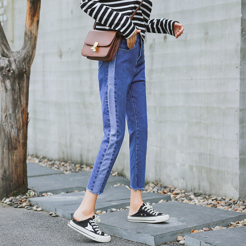 autumn of 2022 new Korean women's jeans waist elastic loose personality Haren cowboy pants nine female