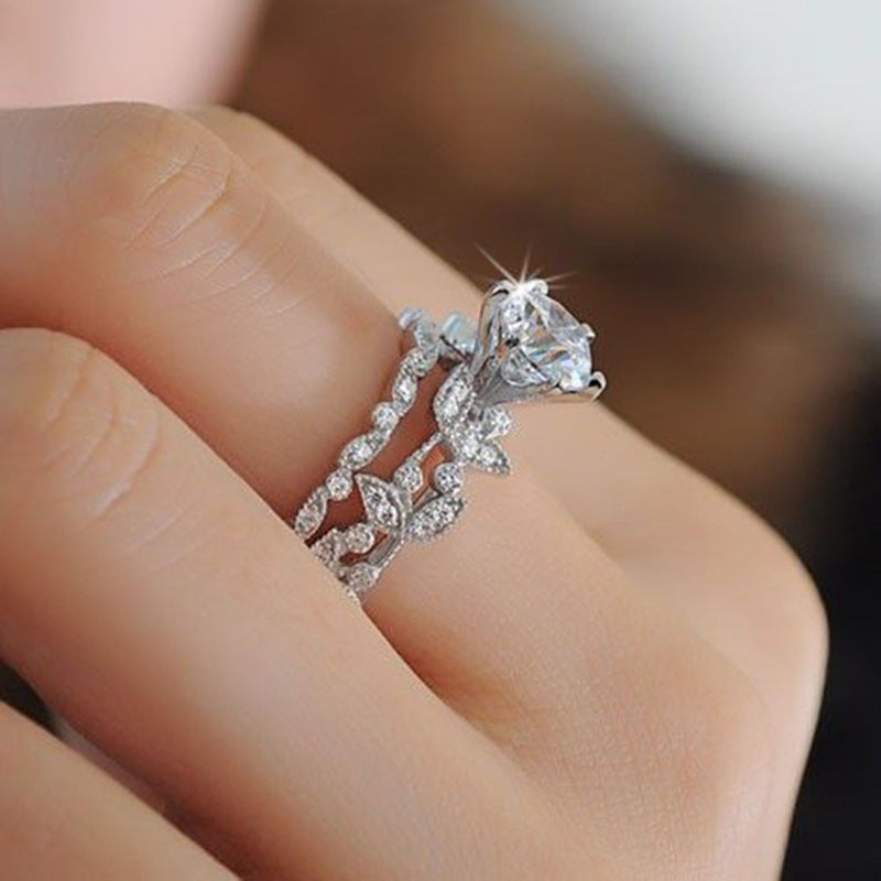 Women New European and American princess ring diamond set ring tree leaf engagement ring