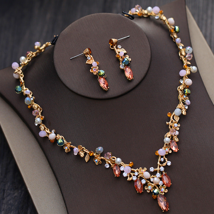 Women Korean Bride Necklace Set Color Rhinestone Necklace Necklace Wedding Wedding Dress Accessories