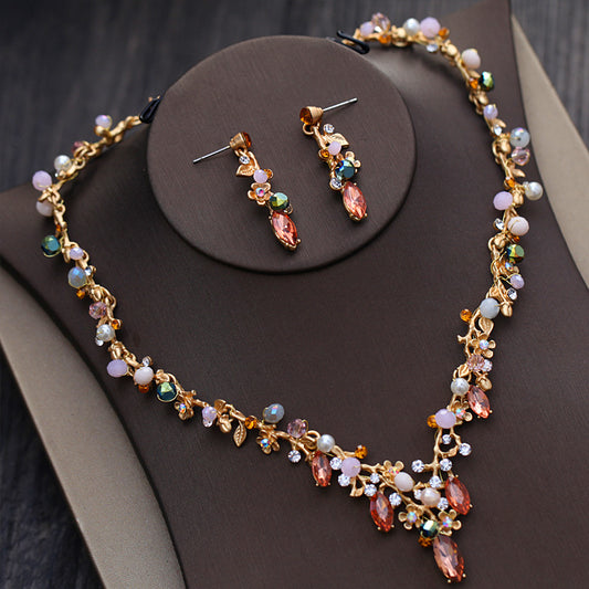 Women Korean Bride Necklace Set Color Rhinestone Necklace Necklace Wedding Wedding Dress Accessories