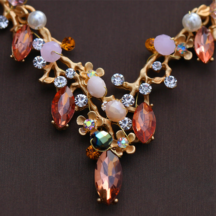 Women Korean Bride Necklace Set Color Rhinestone Necklace Necklace Wedding Wedding Dress Accessories