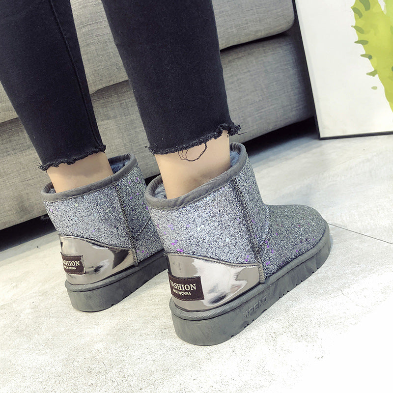 Sequined Flat Snow Boots For Women