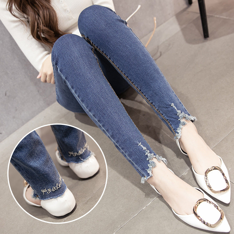 2021 new Korean women slim slim stretch jeans waist jeans and pants