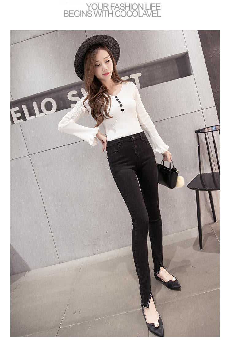 2021 new Korean women slim slim stretch jeans waist jeans and pants