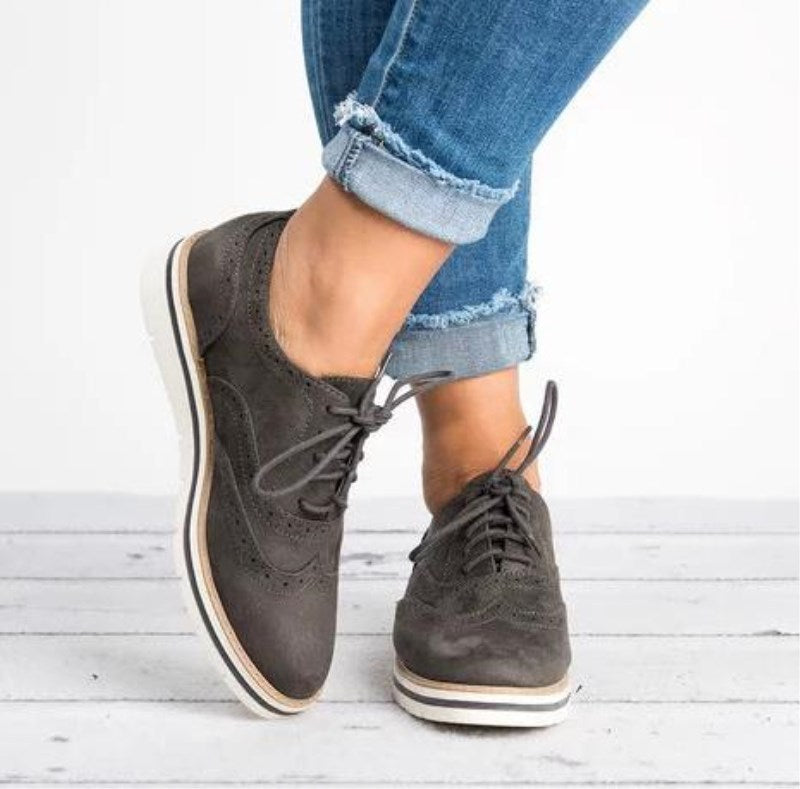 fashion Women Lace-up Brogue Shoes Plus Size Flats Platform