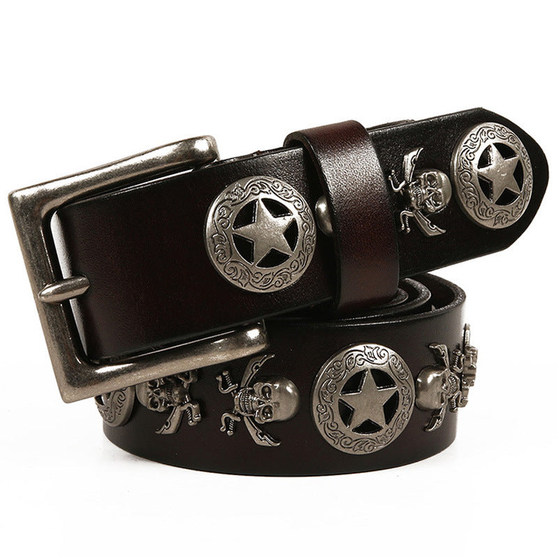 Unisex Men's And Women's Leather Belt With Rivets
