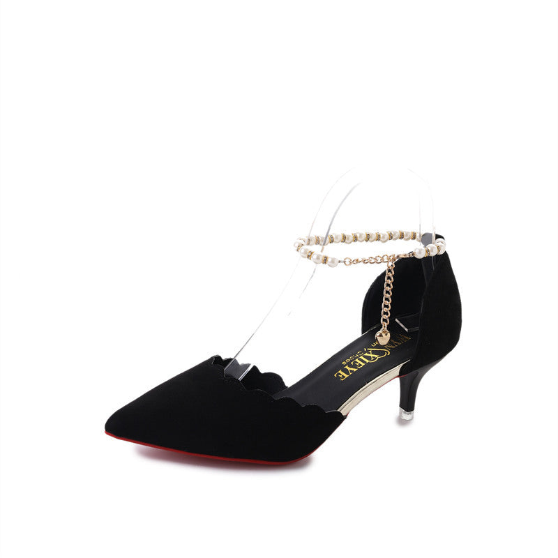 2021 New Type Of High Heels, Sharp, Sharp, Snap Chain And Shallowly Grind Noodles Women's Sandals