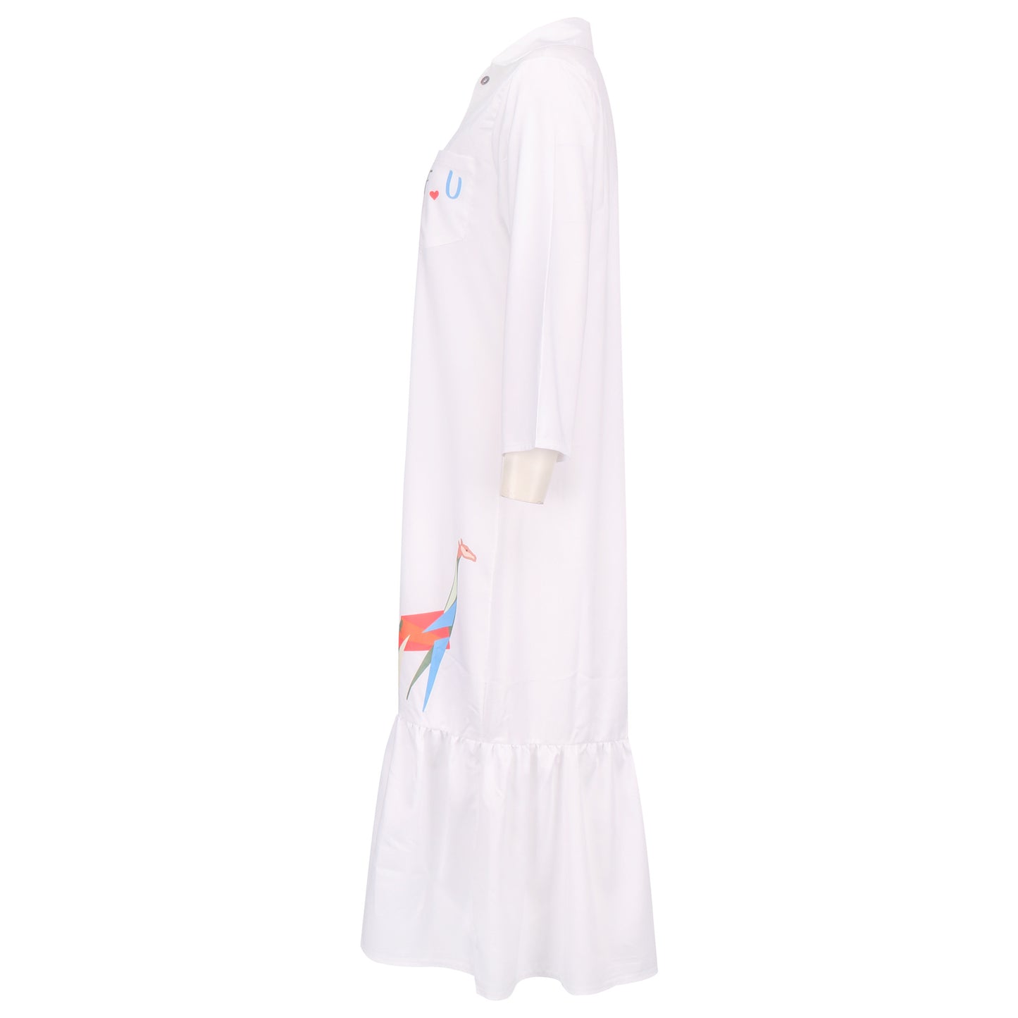 Single-row button print long loose dress