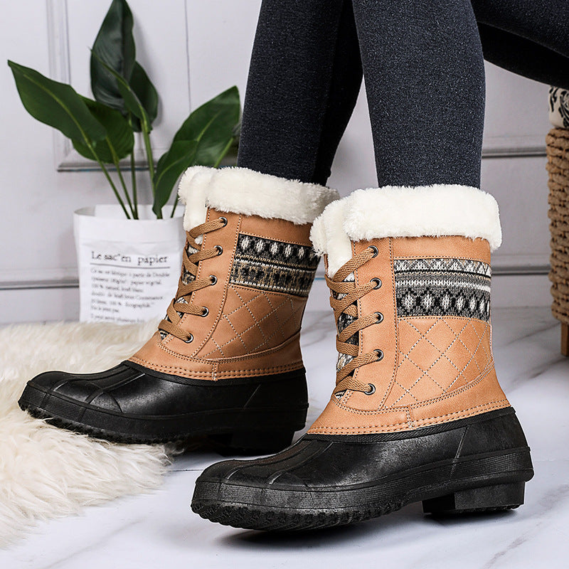 Winter High-top Hiking Shoes Women Non-slip Plus Velvet Boots