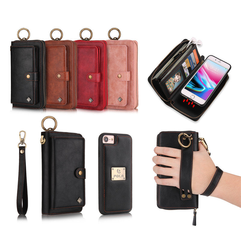 iPhone 6 Plus/ 7 Plus / 8 Plus Slim Detachable Wallet Case Multifunctional fashion zipper bag iPhone phone case