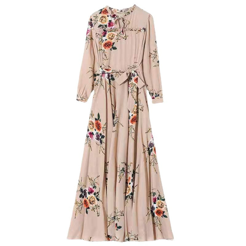 Women's Long-sleeved Waist Slimming Printed Dress