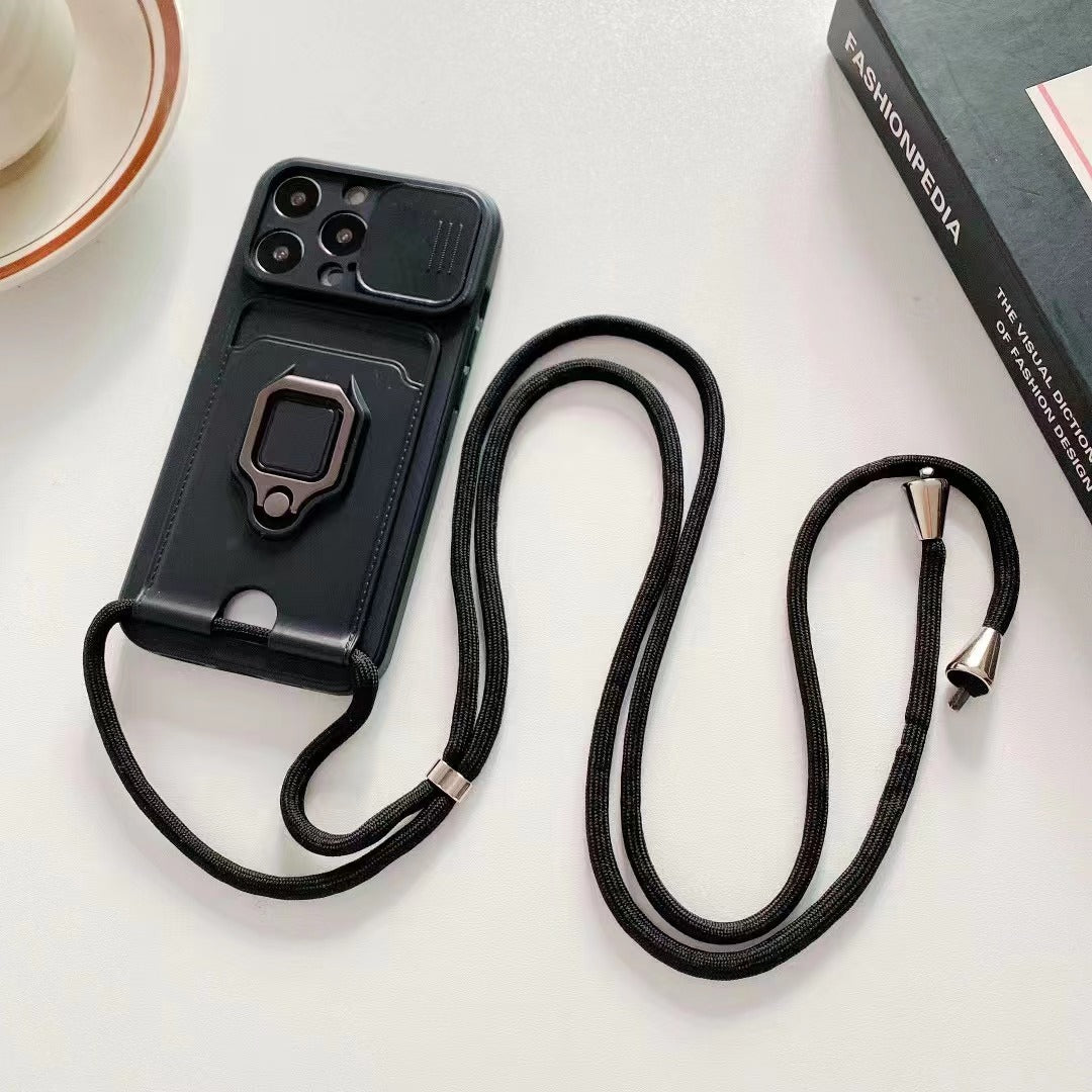 Push Window Card Ring Bracket Diagonal Strap Lanyard Phone Case