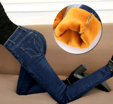 Women's autumn and winter plus velvet new jeans women's thick jeans to keep warm