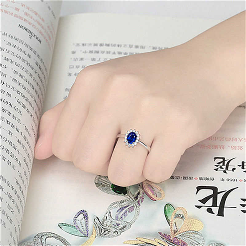 Women High-end foreign explosions jewelry Europe and the United States popular engagement ring high-grade blue zircon gold ring