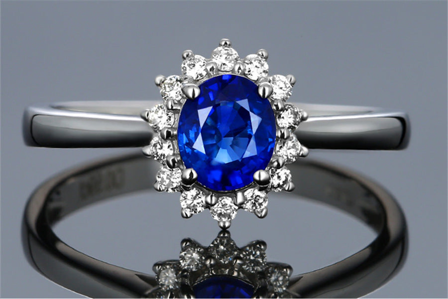 Women High-end foreign explosions jewelry Europe and the United States popular engagement ring high-grade blue zircon gold ring