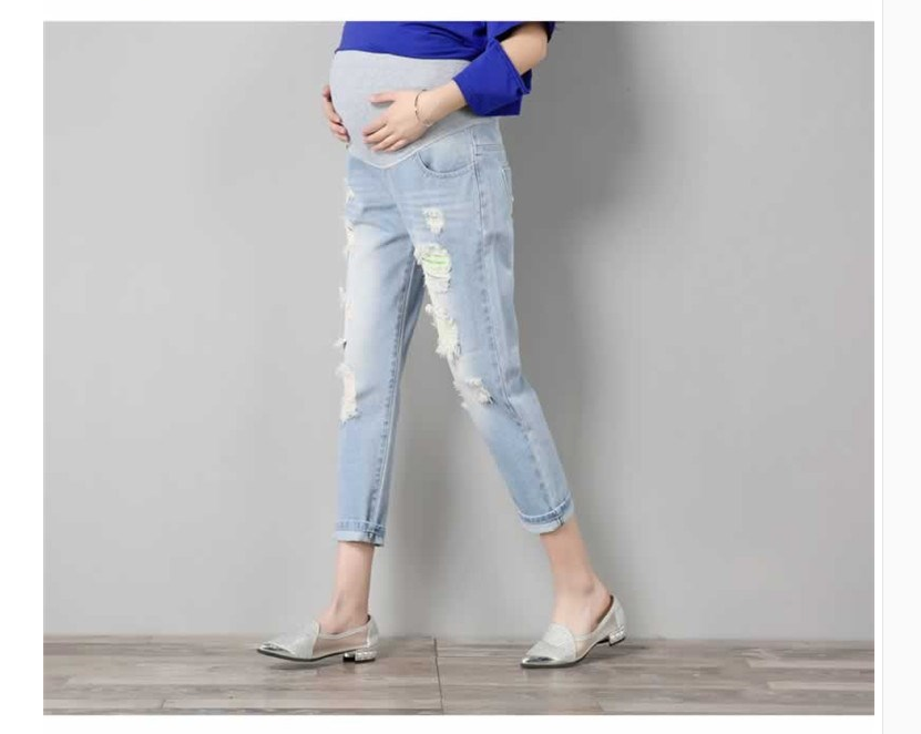 Fashion maternity pants summer 2021 tide hole jeans seven points loose thin tight stretch