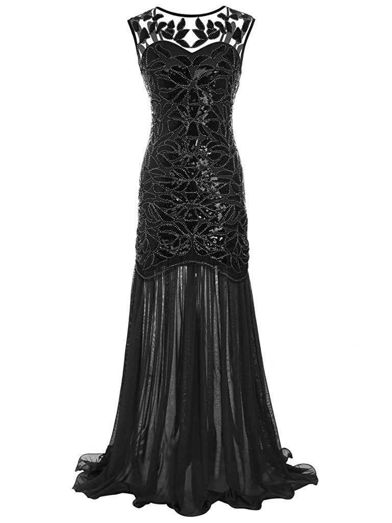 Beaded mesh gauze sequin evening dress