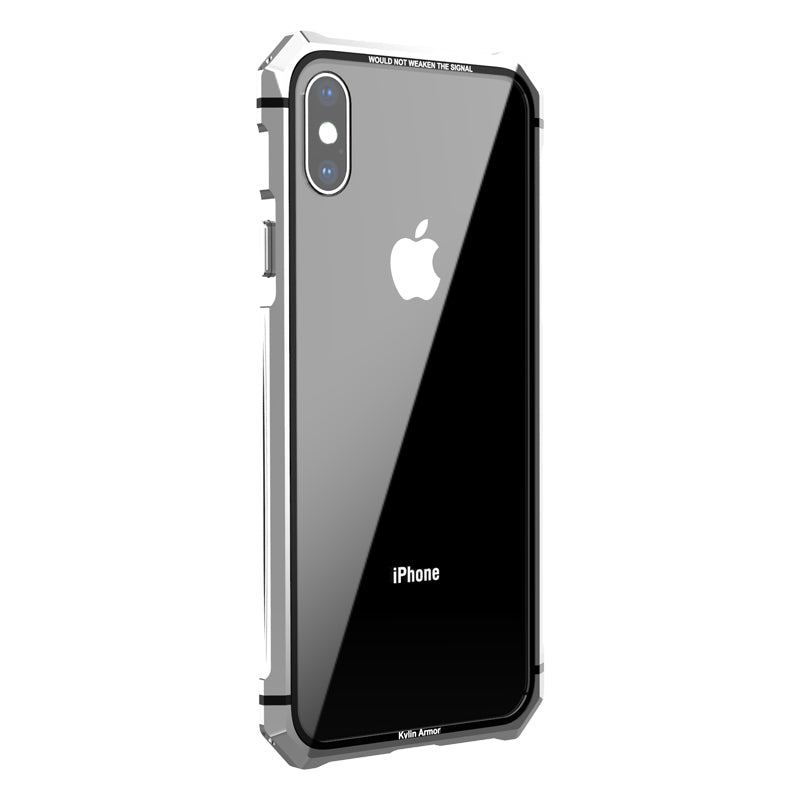Transparent tempered glass phone case with super strong shock proof metal phone case for iphone and android mobiles