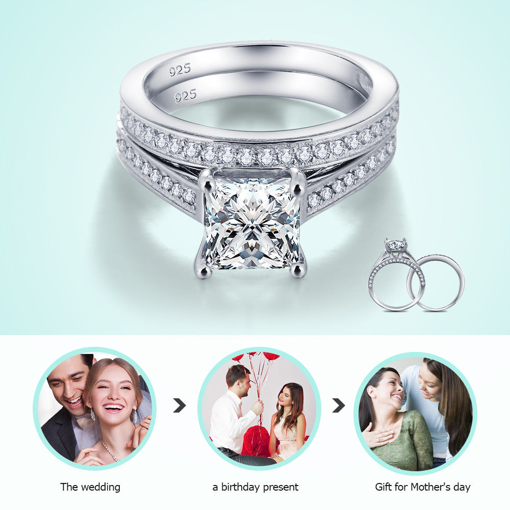 Hearts and Arrows Silver Diamond Ring European and American fashion zircon zircon couple engagement ring sets of rings for women