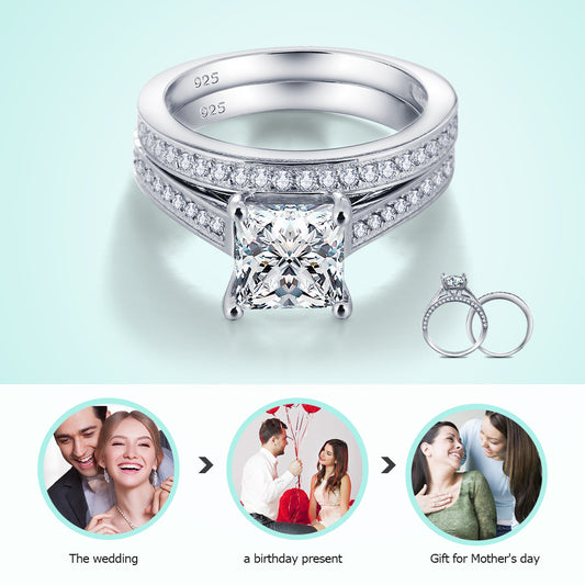 Hearts and Arrows Silver Diamond Ring European and American fashion zircon zircon couple engagement ring sets of rings for women