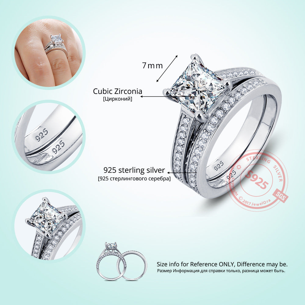 Hearts and Arrows Silver Diamond Ring European and American fashion zircon zircon couple engagement ring sets of rings for women