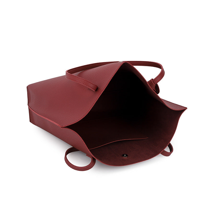 Trendy Fashion Ladies Pure Color Texture Handbag