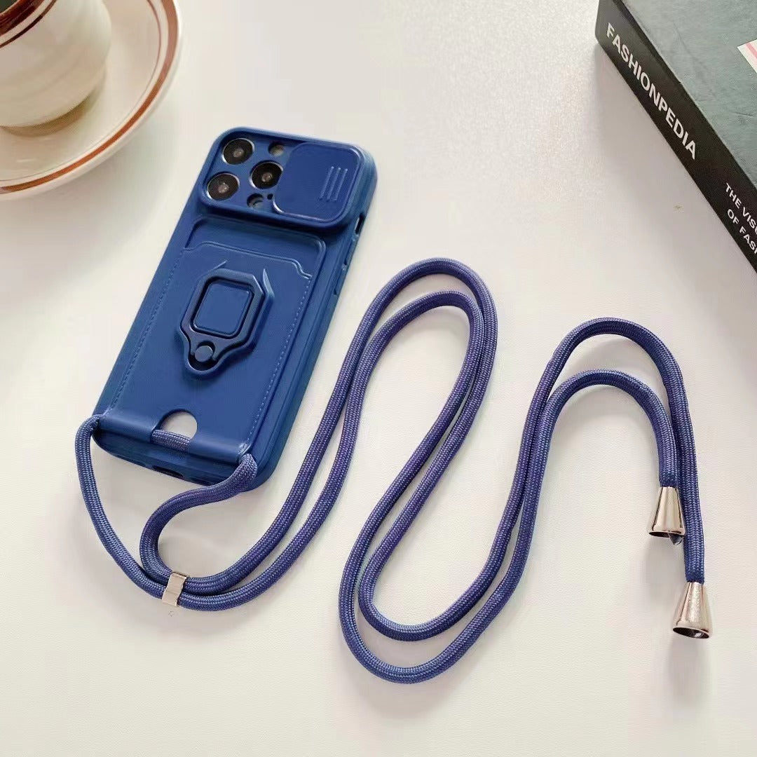 Push Window Card Ring Bracket Diagonal Strap Lanyard Phone Case