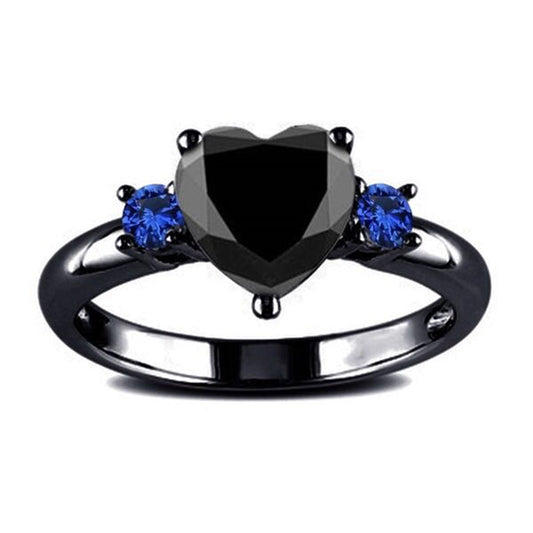 New European and American love shaped women ring plated 925 silver black gold black gun color ring engagement jewelry