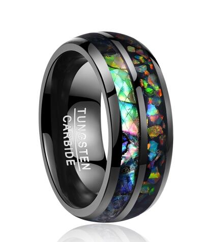 Women Tungsten Gold Ring With Black Veneer Plating
