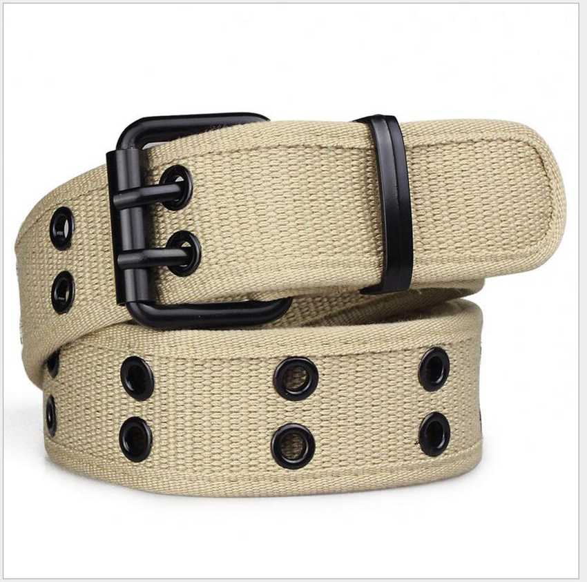 Casual Double Pin Buckle Covered Canvas Belt