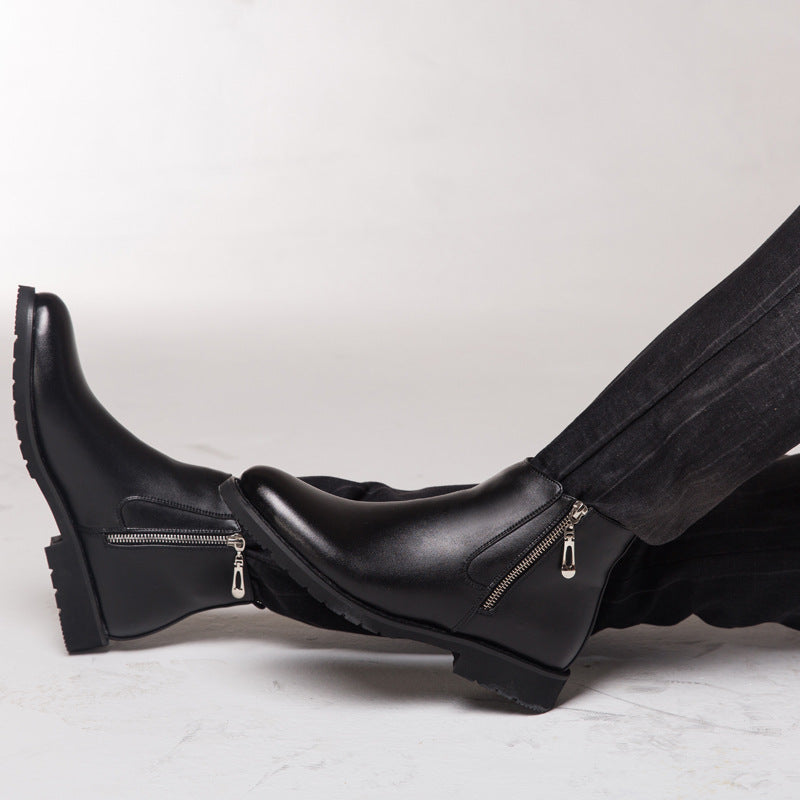 Plus Velvet Thick Snow Boots Men leather chain boots for men