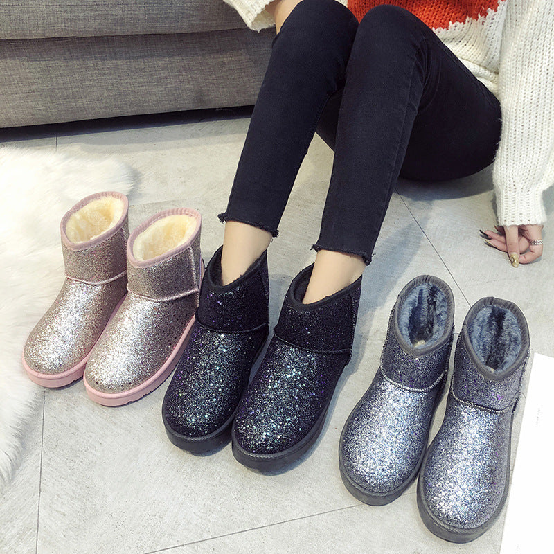 Sequined Flat Snow Boots For Women