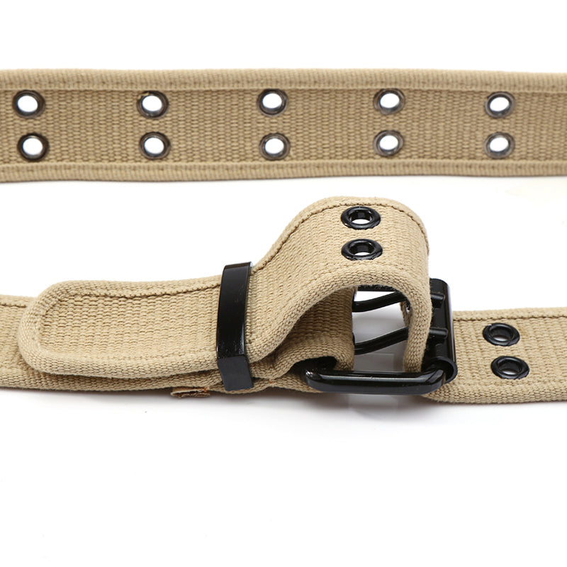 Casual Double Pin Buckle Covered Canvas Belt