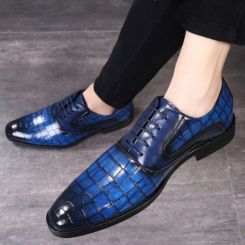 Pointed men's business croc leather shoes